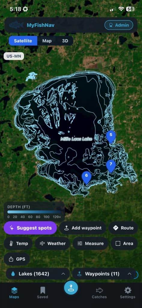 MyFishNavigator iOS map of Mille Lacs Lake